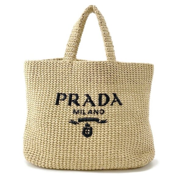 Prada Handbags - Prada Tote Crochet Logo Raffia